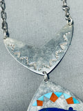 Bear Of Lapis Vintage Native American Zuni Turquoise Inlay Sterling Silver Necklace-Nativo Arts
