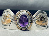 Gold Kokopelli Amethyst Vintage Native American Navajo Sterling Silver Bracelet Cuff-Nativo Arts