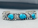 Exquisite Vintage Native American Navajo 3 Morenci Turquoise Sterling Silver Bracelet-Nativo Arts