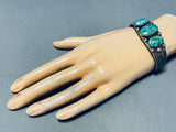 Early 1900's Vintage Native American Navajo Carico Lake Turquoise Sterling Silver Bracelet-Nativo Arts