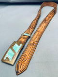 Rare Vintage Southwest Sterling Silver Turquoise Inlay Belt Buckle-Nativo Arts