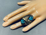 Old Powerful Heavy Vintage Native American Navajo Turquoise Sterling Silver Ring-Nativo Arts