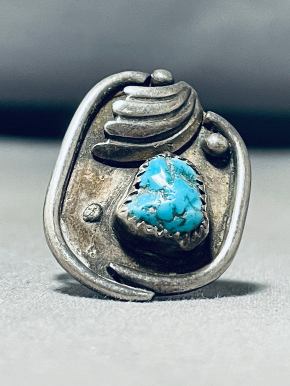 Amazing Vintage Native American Navajo Spiderweb Turquoise Sterling Silver Ring-Nativo Arts