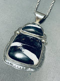 Stunning Signed Native American Navajo White Buffalo Sterling Silver J Piaso Jr Necklace-Nativo Arts