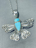 Charles Johnson Vintage Native American Navajo Blue Gem Turquoise Sterling Silver Necklace-Nativo Arts