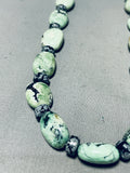 Chunky Green Spiderweb Turquoise Vintage Native American Navajo Sterling Silver Necklace-Nativo Arts