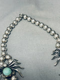 Gasp! Spider Vintage Navajo Turquoise Sterling Silver Squash Blossom Necklace-Nativo Arts