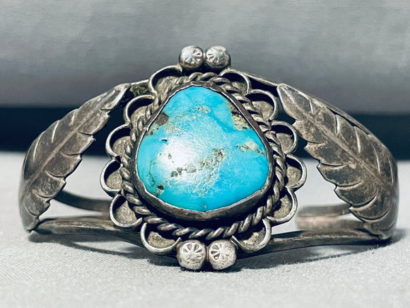 Gorgeous Vintage Native American Navajo Blue Gem Turquoise Sterling Silver Bracelet-Nativo Arts