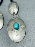 Extraordinary Vintage Native American Navajo Blue Gem Turquoise Sterling Silver Dangle Earrings-Nativo Arts