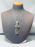 Rare Vintage Native American Navajo Jet Mother Of Pearl Sterling Silver Cross Necklace-Nativo Arts