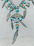 Cutest Vintage Native American Navajo Charm Turquoise Sterling Silver Dangling Necklace-Nativo Arts