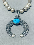 Outstanding Vintage Native American Zuni Kingman Turquoise Sterling Silver Necklace-Nativo Arts