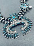 Exquisite Vintage Native American Zuni Needle Turquoise Sterling Silver Squash Blossom Necklace-Nativo Arts