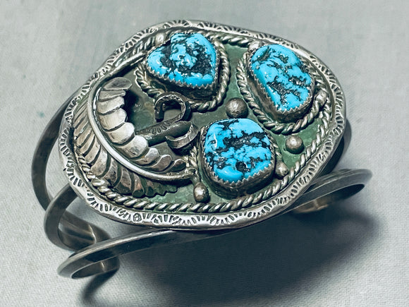 Fascinating Vintage Native American Navajo Morenci Turquoise Sterling Silver Bracelet-Nativo Arts