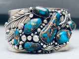 Chunky Morenci Turquoise Vintage Native American Navajo Sterling Silver Bracelet Cuff-Nativo Arts