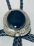 Brilliant Vintage Native American Navajo Onyx Sterling Silver Bolo Tie-Nativo Arts