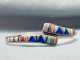Very Itnricate Vintage Native American Navajo Turquoise Inlay Sterling Silver Bracelet-Nativo Arts
