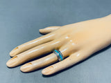 Unique Vintage Native American Navajo Blue Gem Turquoise Inlay Sterling Silver Ring-Nativo Arts