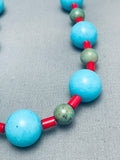 Native American Balls Of Turquoise Santo Domingo Coral Sterling Silver Necklace-Nativo Arts