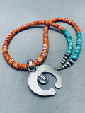 Noteworthy Vintage Native American Zuni Spiny Oyster & Turquoise Sterling Silver Necklace-Nativo Arts