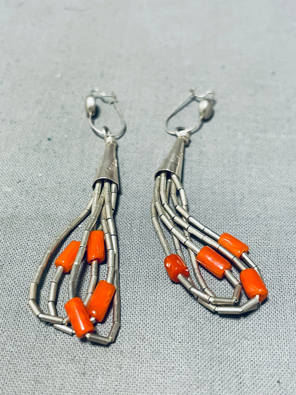 Best Vintage Native American Navajo Coral Sterling Silver Earrings-Nativo Arts