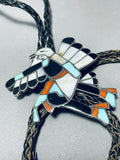 Hueg Dancer Early Vintage Native American Zuni Turquoise Sterling Silver Bolo Tie-Nativo Arts