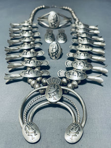 Dropdead Fab Vintage Native American Navajo Sterling Silver Kokopelli Squash Blossom Necklace-Nativo Arts