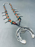 Gasp! Native American Navajo Turquoise Sterling Silver Spiny Oyster Squash Blossom Necklace-Nativo Arts