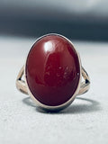 Exceptional Vintage Native American Navajo Signed Chris Tafoya Carnelian Sterling Silver Ring-Nativo Arts