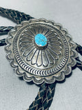 Native American Mesmerizing Yaqui Signed Spiderweb Turquoise Sterling Silver Bolo-Nativo Arts