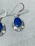 Amazing Vintage Native American Navajo Midnight Lapis Sterling Silver Channeled Earrings