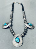 Teardrop Kingman Turquoise Vintage Native American Navajo Sterling Silver Shadowbox Necklace