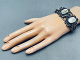 Gorgeous Vintage Native American Navajo Sterling Silver Abalone Bracelet Cuff Old-Nativo Arts