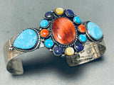 Dazzling Native American Navajo Signed Blue Gem Turquoise Sugulite Spiny Silver Bracelet-Nativo Arts