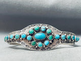 Museum Early Vintage Native American Navajo Turquoise Satellite Sterling Silver Bracelet