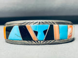 One Of Most Unique Vintage Native American Zuni Turquoise Inlay Sterling Silver Bracelet-Nativo Arts