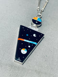 Outer Space Kachina Native American Navajo Turquoise Inlay Sterling Silver Necklace-Nativo Arts