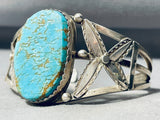 Leaf Flanks Vintage Native American Navajo Old Deposit #8 Turquoise Sterling Silver Bracelet-Nativo Arts