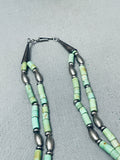 Superior Vintage Native American Navajo Tubed Green Turquoise Sterling Silver Necklace-Nativo Arts
