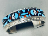 7 Inch Wrist Vintage Zuni Turquoise Inlay Sterling Silver Bracelet-Nativo Arts