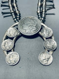 Rare Coin Native American Navajo Sterling Silver Squash Blossom Necklace-Nativo Arts