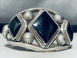One Of The Most Unique Vintage Native American Navajo Onyx Sterling Silver Bracelet Cuff-Nativo Arts