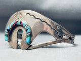 Detailed Vintage Native American Navajo Bear Inlay Sterling Silver Bracelet-Nativo Arts