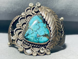 Quality Vintage Native American Navajo Blue Diamond Turquoise Sterling Silver Leaf Bracelet-Nativo Arts