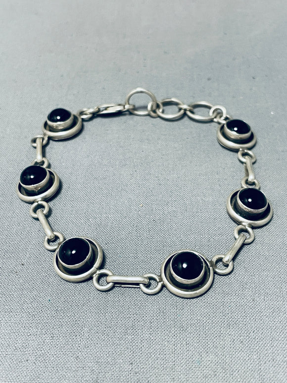 Tremendous Vintage Native American Navajo Black Onyx Sterling Silver Link Bracelet-Nativo Arts