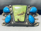 So Unique Vintage Native American Navajo Turquoise Gaspeite Sterling Silver Bracelet-Nativo Arts