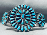 Native American Earlier Vintage Navajo Turquoise Cluster Sterling Silver Bracelet