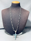 Gerald Yazzie Vintage Native American Navajo Bisbee Turquoise Sterling Silver Cross Necklace-Nativo Arts