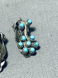 Flowers Of Turquoise Vintage Native American Zuni Sterling Silver Earrings Old-Nativo Arts