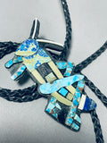 Native American Grasshopper Signed Santo Domingo Inlay Turquoise Silver Bolo-Nativo Arts